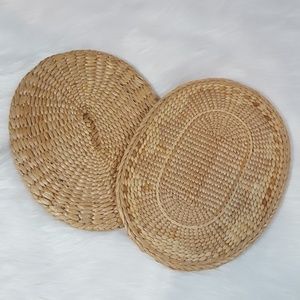 Vintage Rattan Wicker Hand Woven Trivets Set of 2